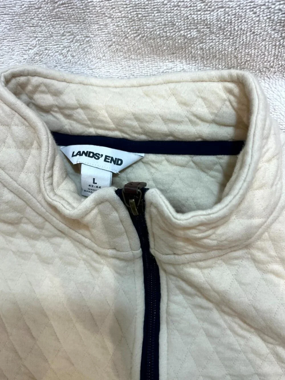Lands End Quilted 1/4 Zip Pullover Size L Cream Color